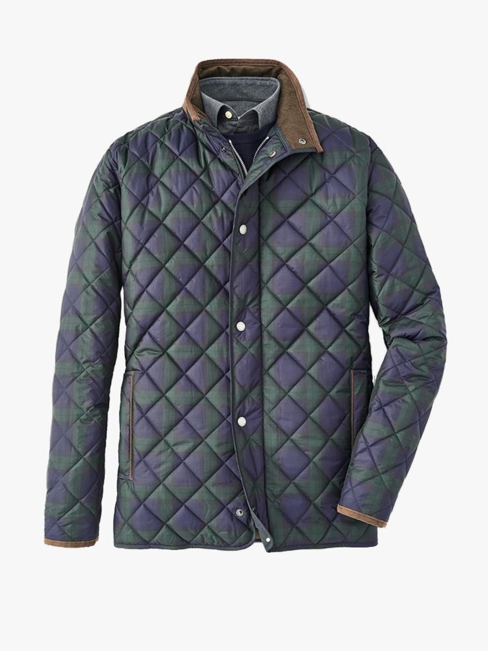 Peter Millar Suffolk Quilted Travel Coat Blue Green Plaid Men’s Large